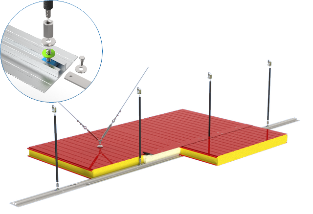 Подвесной потолок из сэндвич панелей — детализация и разнесенный вид